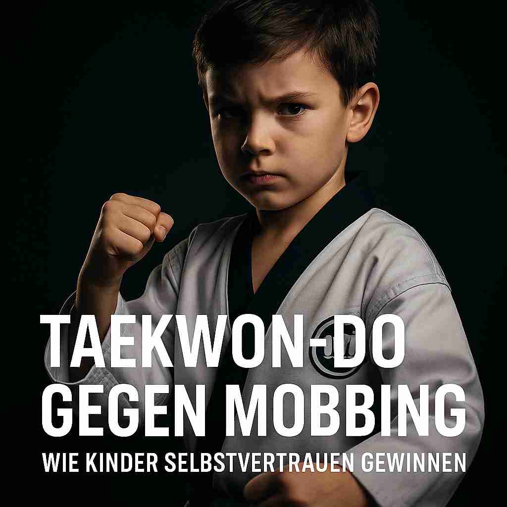 Junge im Taekwon-Do-Anzug zeigt entschlossene Haltung – Symbol für Selbstvertrauen gegen Mobbing